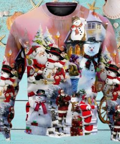 Santa And Snowman Snow Village Ugly Christmas Sweater Unique Gift For Men And Women