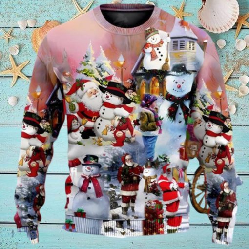 Santa And Snowman Snow Village Ugly Christmas Sweater Unique Gift For Men And Women