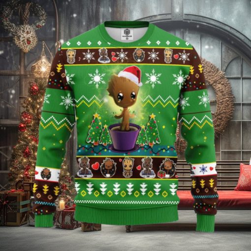 Santa Baby Groot Merry Xmas Gift AOP Print Christmas Ugly Sweater For Men Women