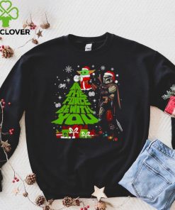 Santa Baby Yoda and santa Mandalorian may the force be with You Christmas shirt