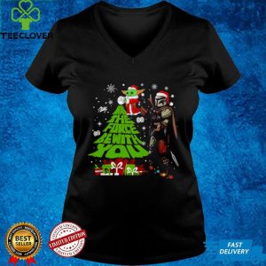 Santa Baby Yoda and santa Mandalorian may the force be with You Christmas shirt