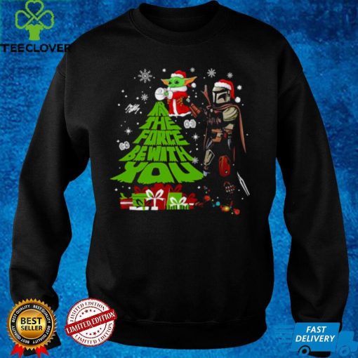 Santa Baby Yoda and santa Mandalorian may the force be with You Christmas shirt