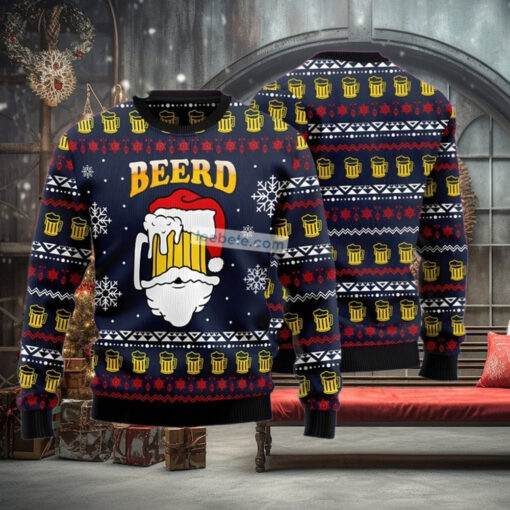 Santa Beerd Cup Blue Ugly Xmas Sweater