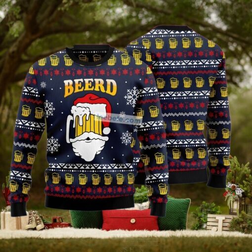 Santa Beerd Cup Blue Ugly Xmas Sweater