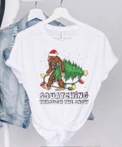 Santa Bigfoot Merry Squatching Through The Snow Christmas Tree Lights Sweater