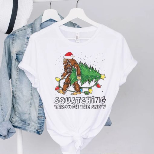 Santa Bigfoot Merry Squatching Through The Snow Christmas Tree Lights Sweater