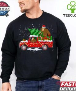 Santa Bigfoot Riding Red Truck & Xmas Tree Merry Christmas T Shirt Recovered 2 Santa Bigfoot Riding Red Truck & Xmas Tree Merry Christmas T Shirt Recovered