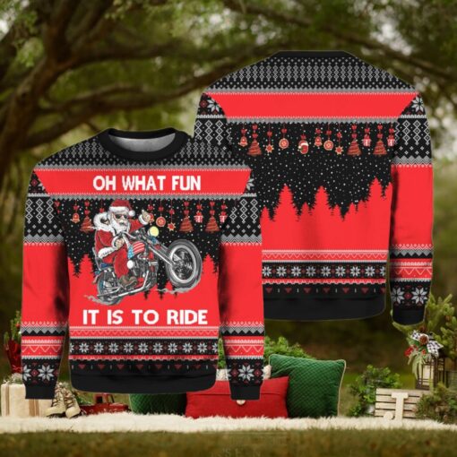 Santa Biker Oh What Fun It Is To Ride Get in the Festive Spirit Ugly Christmas Sweater