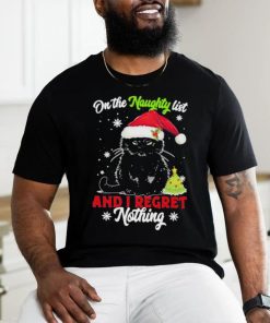 Santa Black Cat On the naughty list and I regret Nothing Christmas 2023 Shirt