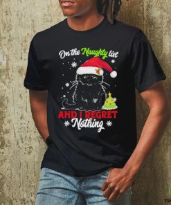 Santa Black Cat On the naughty list and I regret Nothing Christmas 2023 Shirt