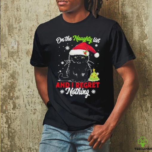 Santa Black Cat On the naughty list and I regret Nothing Christmas 2023 Shirt