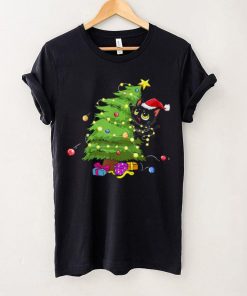 Santa Black Cat Tangled Up In Christmas Tree Lights India Shirt