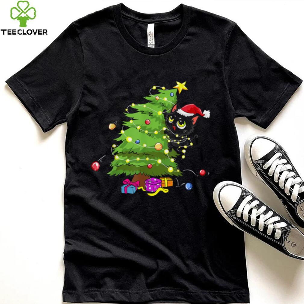 Santa Black Cat Tangled Up In Christmas Tree Lights India Shirt Santa Black Cat Tangled Up In Christmas Tree Lights India Shirt