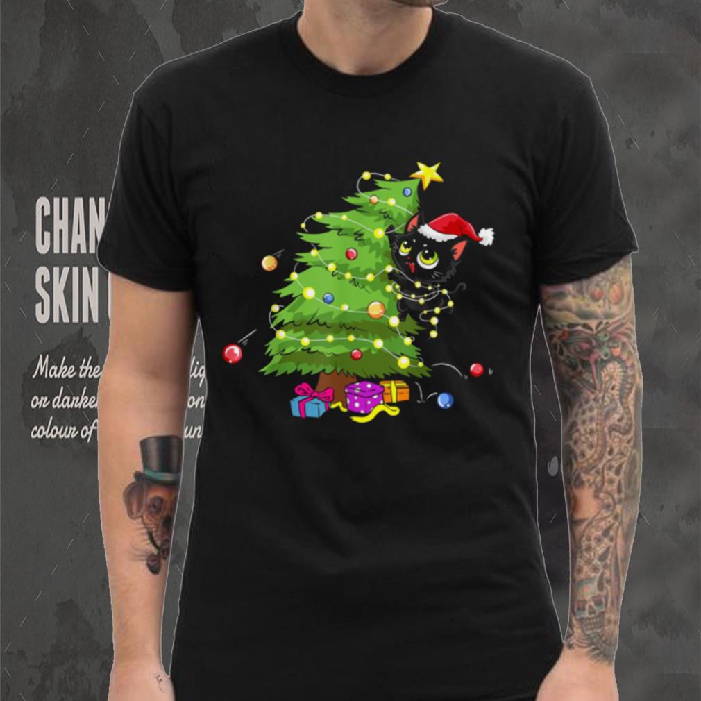Santa Black Cat Tangled Up In Christmas Tree Lights India Shirt Santa Black Cat Tangled Up In Christmas Tree Lights India Shirt