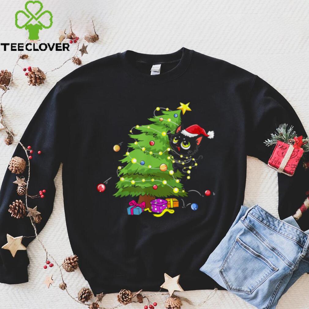 Santa Black Cat Tangled Up In Christmas Tree Lights India Shirt Santa Black Cat Tangled Up In Christmas Tree Lights India Shirt