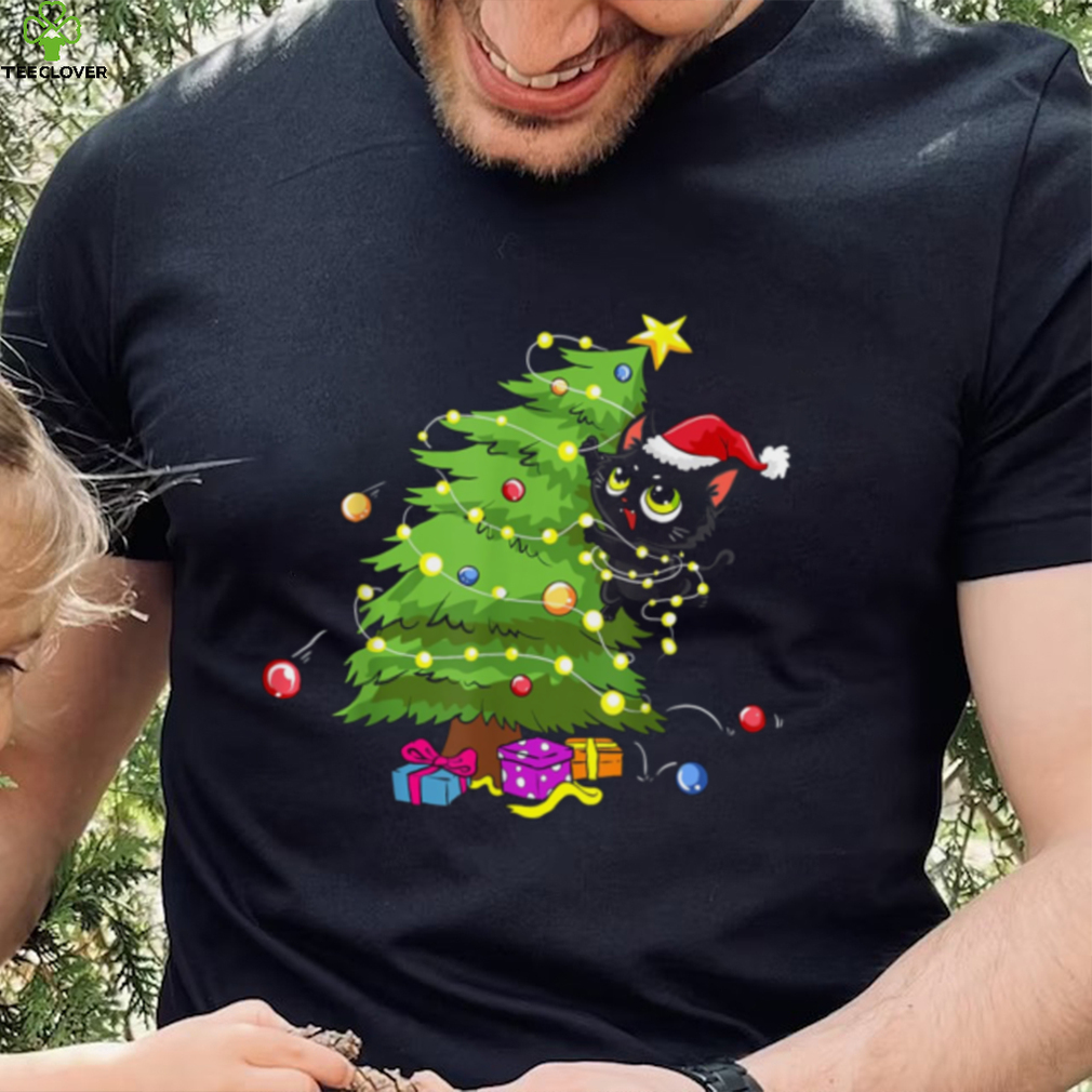 Santa Black Cat Tangled Up In Christmas Tree Lights India Shirt Santa Black Cat Tangled Up In Christmas Tree Lights India Shirt