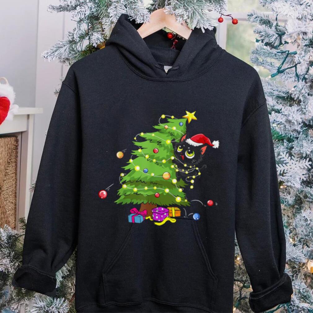 Santa Black Cat Tangled Up In Christmas Tree Lights India Shirt Santa Black Cat Tangled Up In Christmas Tree Lights India Shirt