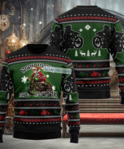 Santa Born To Ride Forced To Work Light Up Christmas Sweater