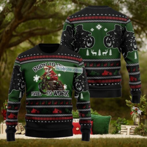Santa Born To Ride Forced To Work Light Up Christmas Sweater