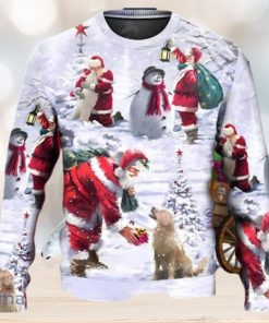 Santa Claus Chilling With Animal Snowman Happy Xmas Art Style Ugly Christmas Sweater Unique Gift