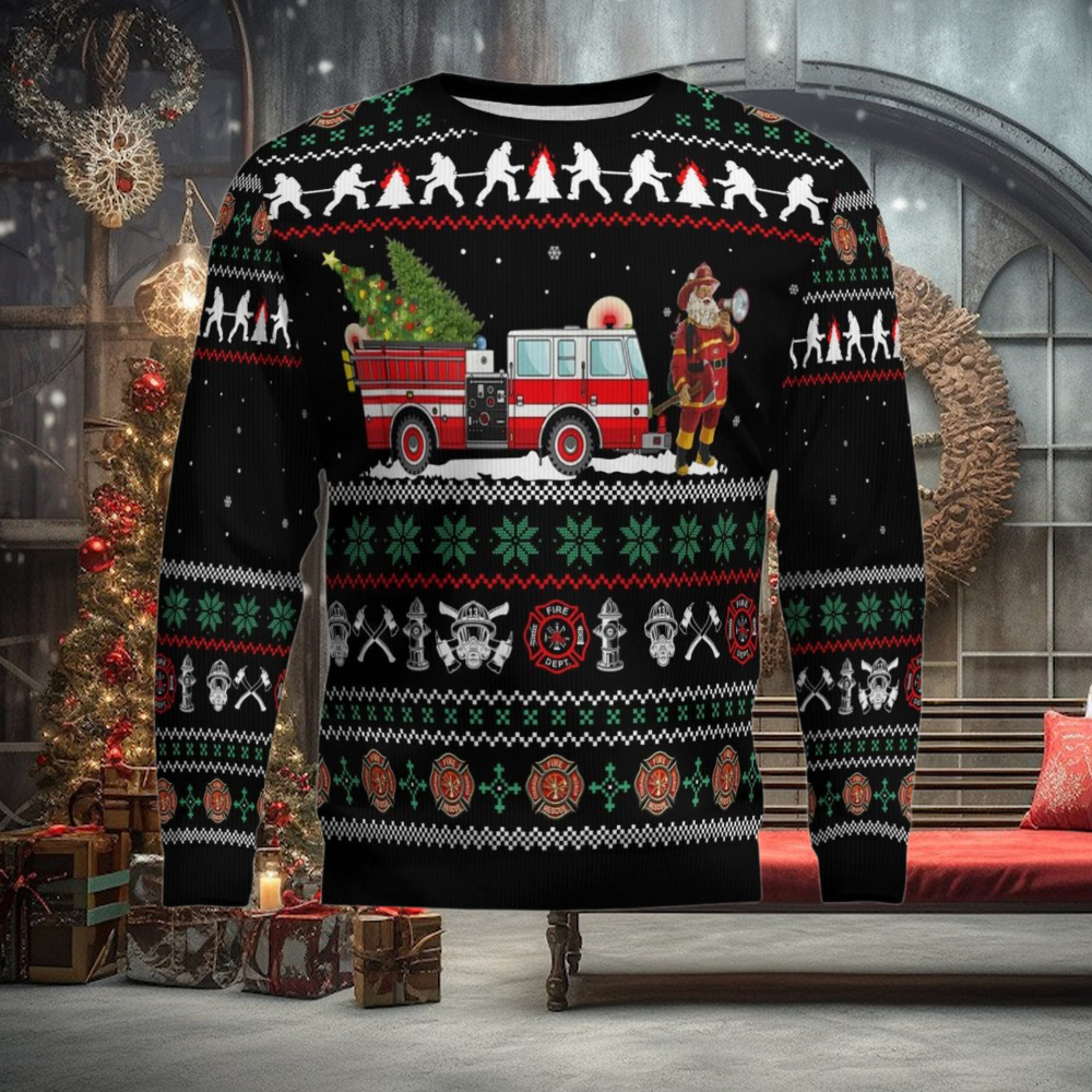 Santa Claus Firefighter Ugly Christmas Sweater Santa Claus Firefighter Ugly Christmas Sweater