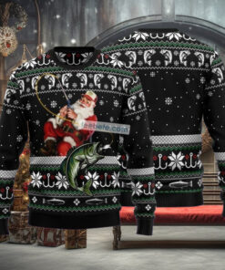 Santa Claus Fishing Black Family Ugly Christmas Sweaters