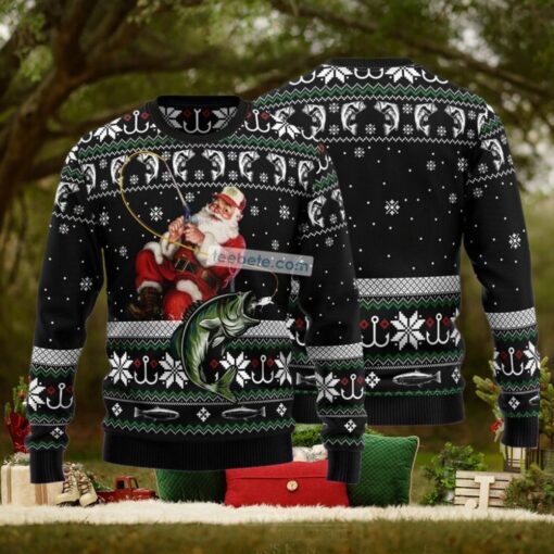 Santa Claus Fishing Black Family Ugly Christmas Sweaters