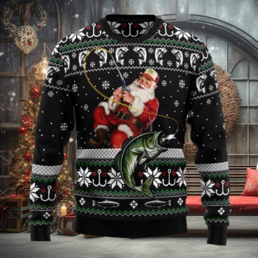 Santa Claus Fishing Ugly Christmas Sweater Thankgiving Gift Men Women