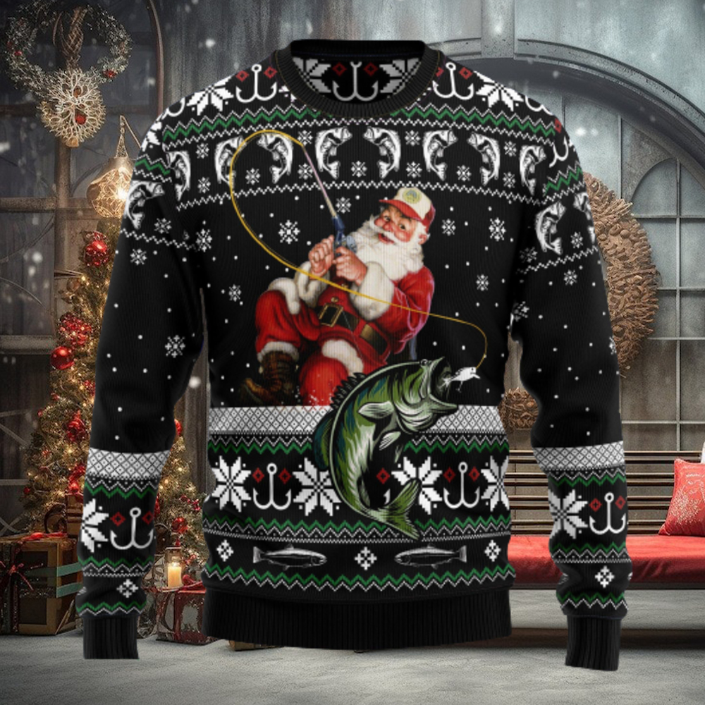 Santa Claus Fishing Ugly Christmas Sweater Thankgiving Gift Men Women Santa Claus Fishing Ugly Christmas Sweater Thankgiving Gift Men Women