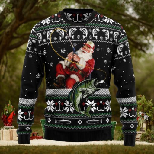 Santa Claus Fishing Ugly Christmas Sweater Thankgiving Gift Men Women