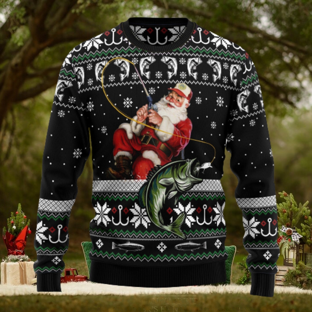 Santa Claus Fishing Ugly Christmas Sweater Thankgiving Gift Men Women Santa Claus Fishing Ugly Christmas Sweater Thankgiving Gift Men Women