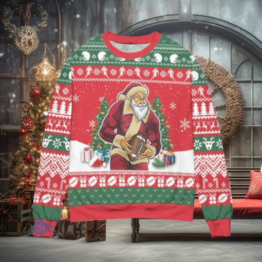 Santa Claus & Football Snowflake Pattern Ugly Christmas Sweater Christmas Gift For Men And Women