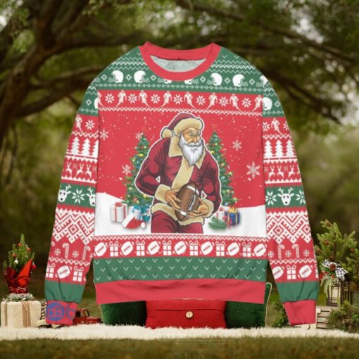 Santa Claus & Football Snowflake Pattern Ugly Christmas Sweater Christmas Gift For Men And Women