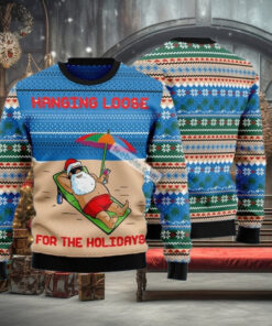 Santa Claus Hanging Loose Blue Mens Christmas Sweater
