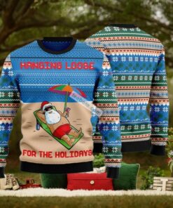 Santa Claus Hanging Loose Blue Mens Christmas Sweater