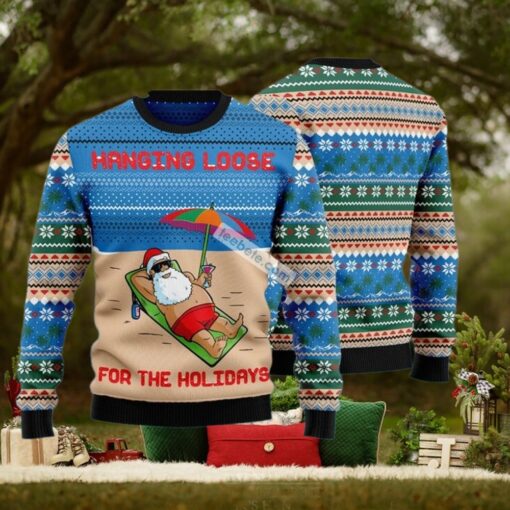 Santa Claus Hanging Loose Blue Mens Christmas Sweater