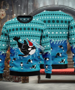Santa Claus Hat Oracle Whale Blue Ugly Sweater Christmas Party
