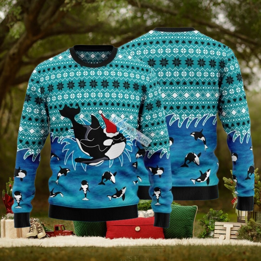 Santa Claus Hat Oracle Whale Blue Ugly Sweater Christmas Party Santa Claus Hat Oracle Whale Blue Ugly Sweater Christmas Party