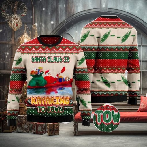 Santa Claus Is Kayaking To Town Christmas Gift Ugly Christmas Sweater Xmas Holiday