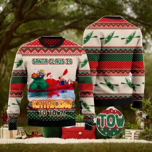 Santa Claus Is Kayaking To Town Christmas Gift Ugly Christmas Sweater Xmas Holiday