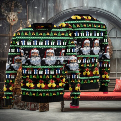 Santa Claus Jingle Bell Black Best Ugly Christmas Sweaters