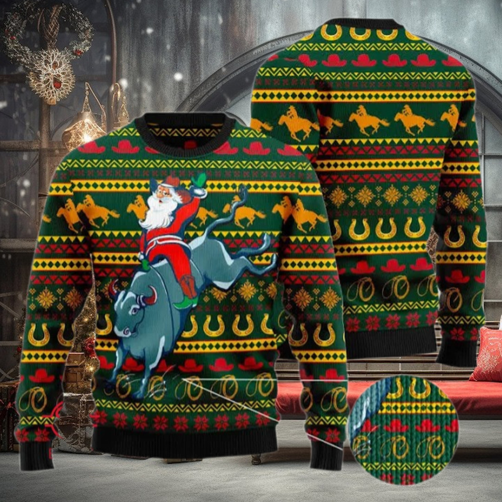 Santa Claus Mechanical Bull Rides Ugly Christmas Sweater Santa Claus Mechanical Bull Rides Ugly Christmas Sweater