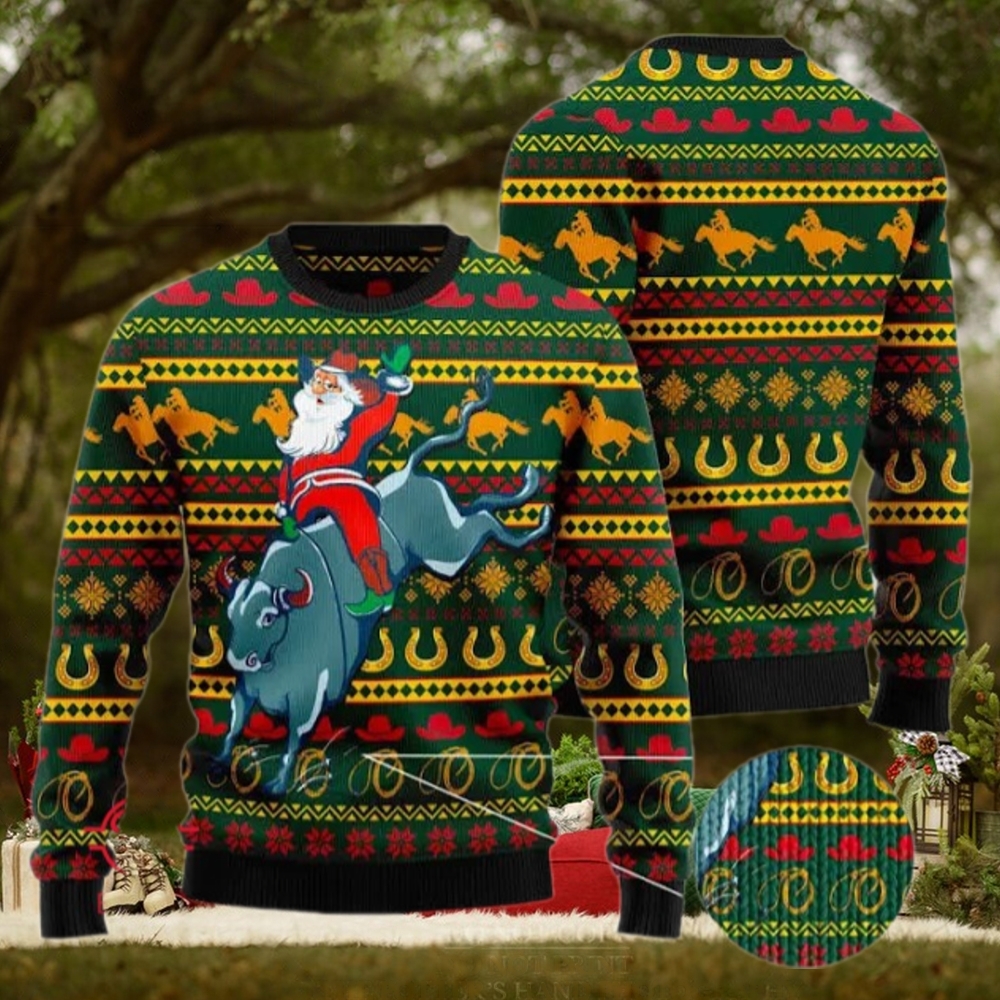 Santa Claus Mechanical Bull Rides Ugly Christmas Sweater Santa Claus Mechanical Bull Rides Ugly Christmas Sweater