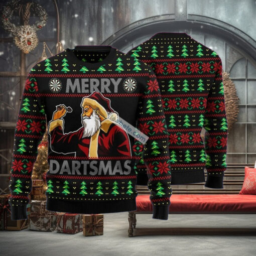 Santa Claus Merry Dartsmas Black Cool Christmas Sweaters