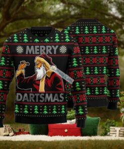 Santa Claus Merry Dartsmas Black Cool Christmas Sweaters