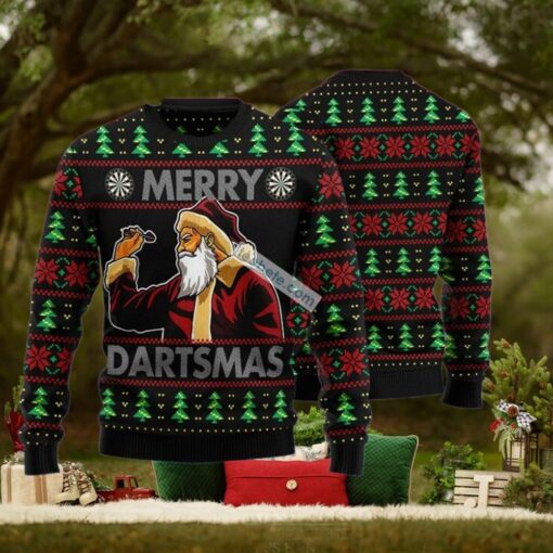 Santa Claus Merry Dartsmas Black Cool Christmas Sweaters