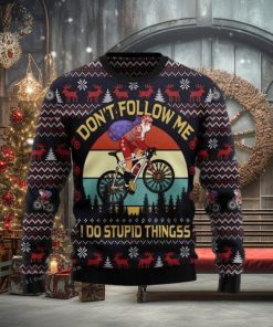 Santa Claus On Mountain Bike Do Not Follow Me Do Stupid Things Ugly Sweater Christmas Party