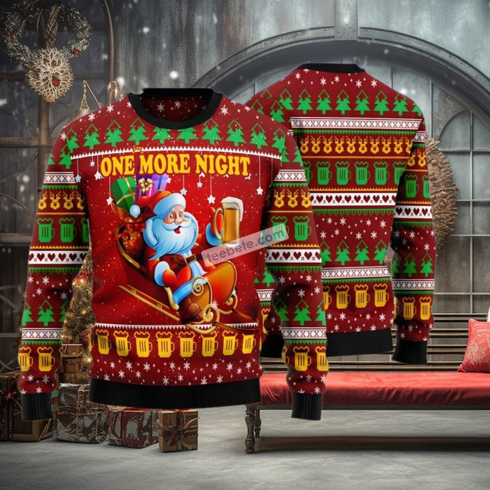 Santa Claus One More Night Beer Red Plus Size Ugly Christmas Sweater Santa Claus One More Night Beer Red Plus Size Ugly Christmas Sweater