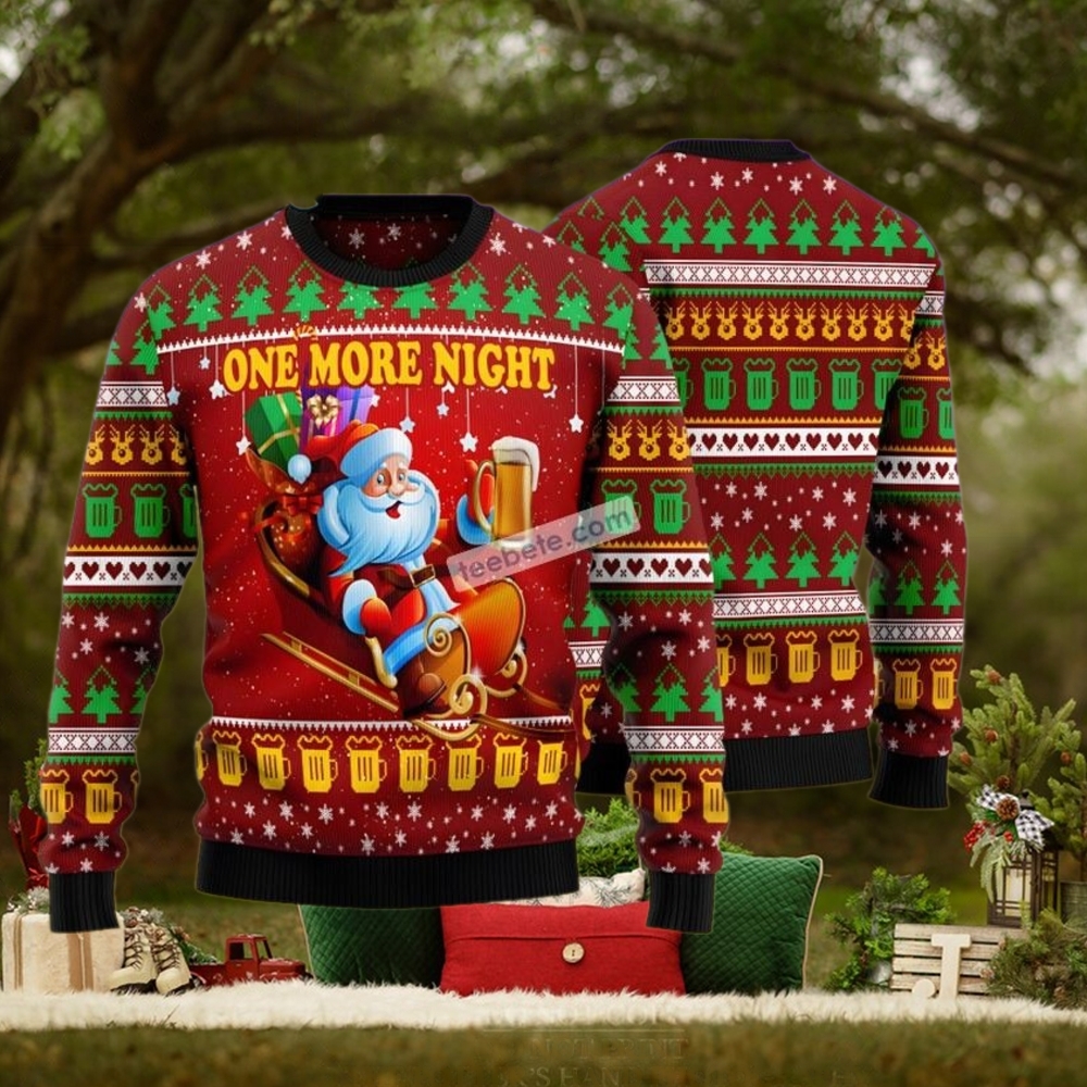 Santa Claus One More Night Beer Red Plus Size Ugly Christmas Sweater Santa Claus One More Night Beer Red Plus Size Ugly Christmas Sweater