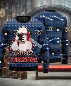 Santa Claus Photographer Blue Mens Ugly Sweaters For Christmas